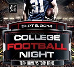 橄榄球比赛海报/传单模板：College Football Night Party Flyer Template